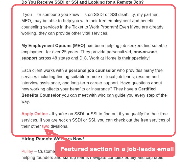A real featured advertiser section inside a Real Ways to Earn job-leads email