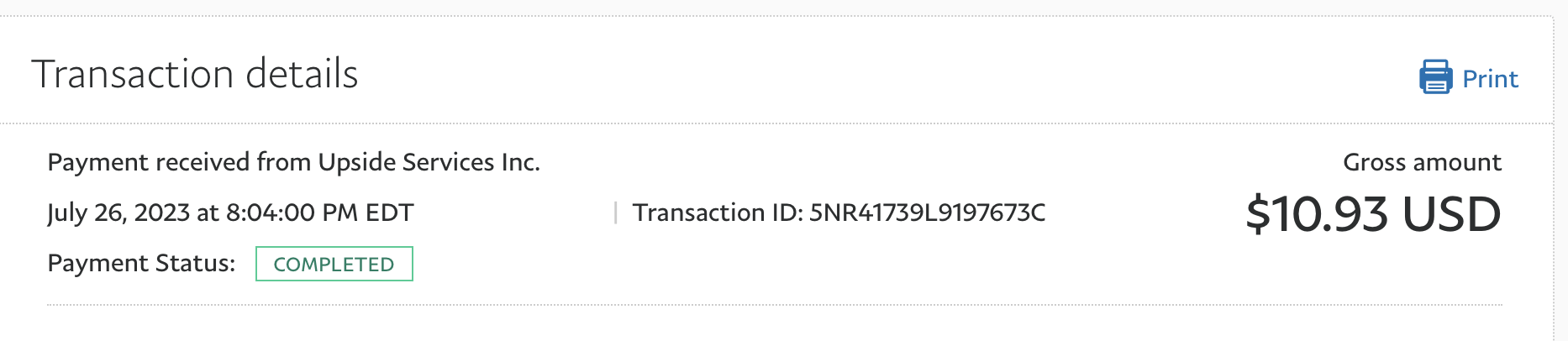 Upside Payment Proof